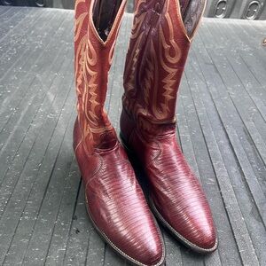 Classic Justin Lizard Western Cowboy Boots - Burgundy